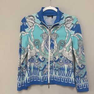 Chico's Vibrant Blue and White Bomber Jacket